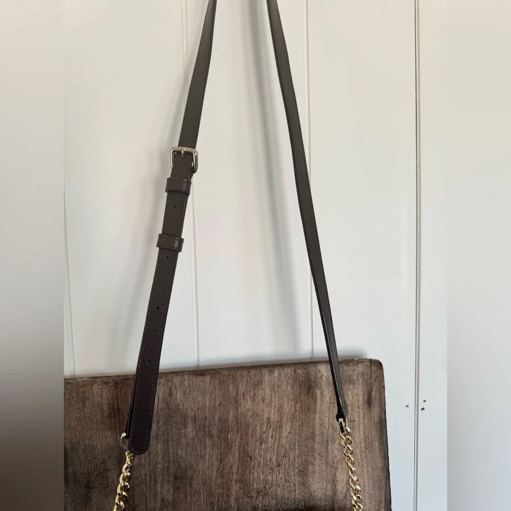 DKNY Dark Brown Monogram Shoulder Bag, chain strap - Picture 14 of 14